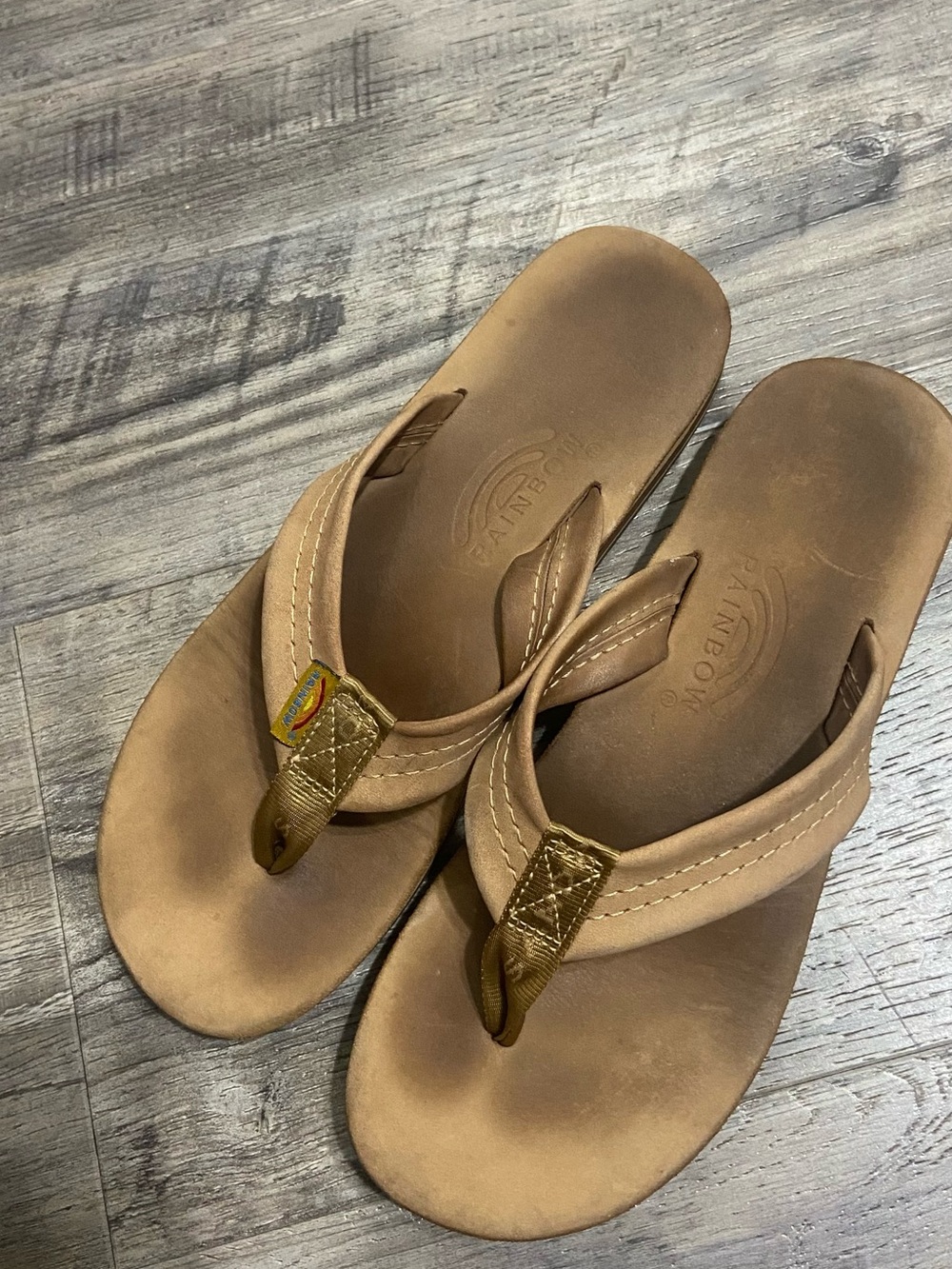 Rainbow Women's Brown Leather Flip Flop Sandals